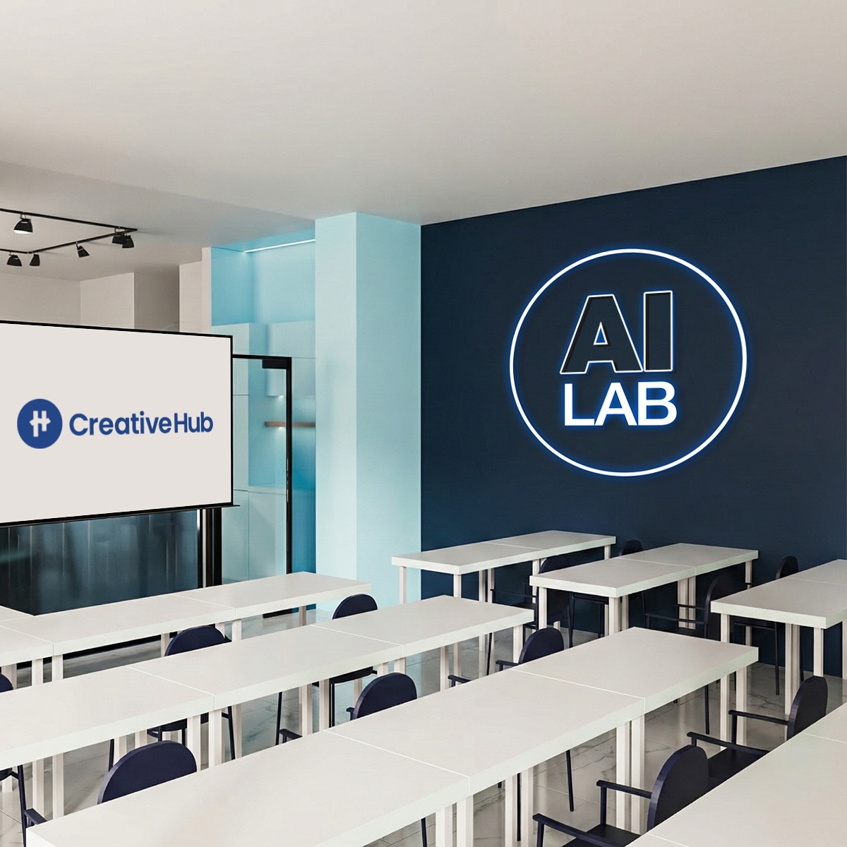 AI Lab classroom at the Creative Hub campus in Prishtina